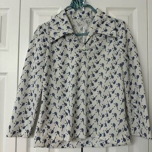 1970s tennis print collared blouse